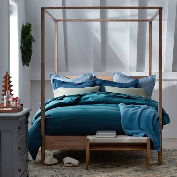 The Company Store Company Cotton Velvet Flannel Atlantic Blue Cotton King Sham