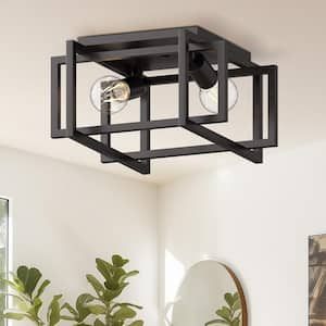 12 in 2-Light Black Flush Mount - Modern Ceiling Light Fixture for Bedroom