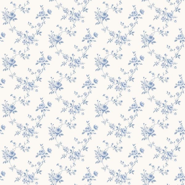 Unbranded Miniatures 2-Blue Rose Floral Trail Design Matte Finish Non-Pasted Vinyl on Non-Woven Wallpaper Sample