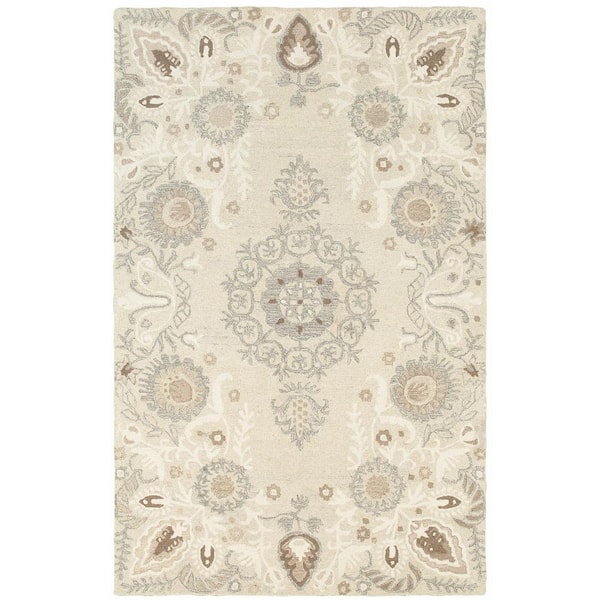 4 ft. x 6 ft. Sand Wool Floral Hand Tufted Area Rug