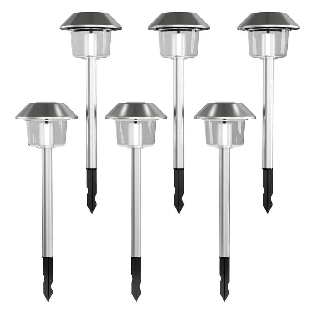 Pure Garden 17 in. Silver Outdoor Integrated LED Solar Pathway Lights (6- Pack) HW1500266 The Home Depot