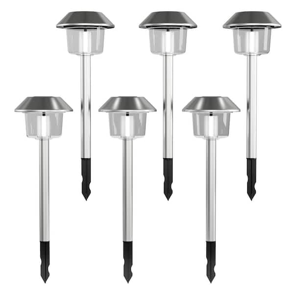 Pure Garden 17 in. Silver Outdoor Integrated LED Solar Pathway Lights (6-Pack)
