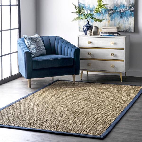 nuLOOM Elijah Seagrass with Border Navy 2 ft. 6 in. x 8 ft. Indoor