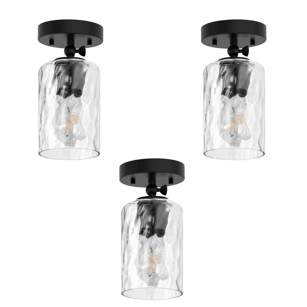 5 in. 1-Light Black Semi-Flush Mount Ceiling Light with Glass Shade, Convertible Pendant Light and Wall Sconce (3-Pack) price history on PriceWatchPro