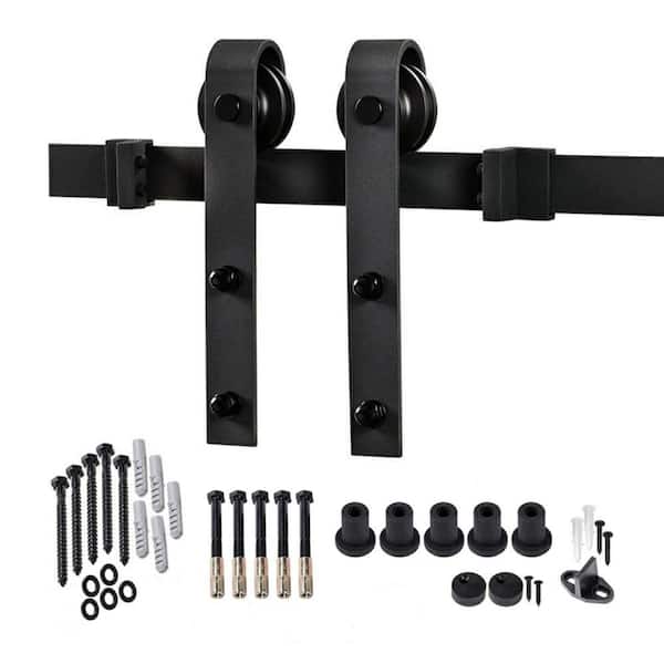 Dogberry Collections 78 in. Black Bent Strap Face Mount Barn Door Hardware