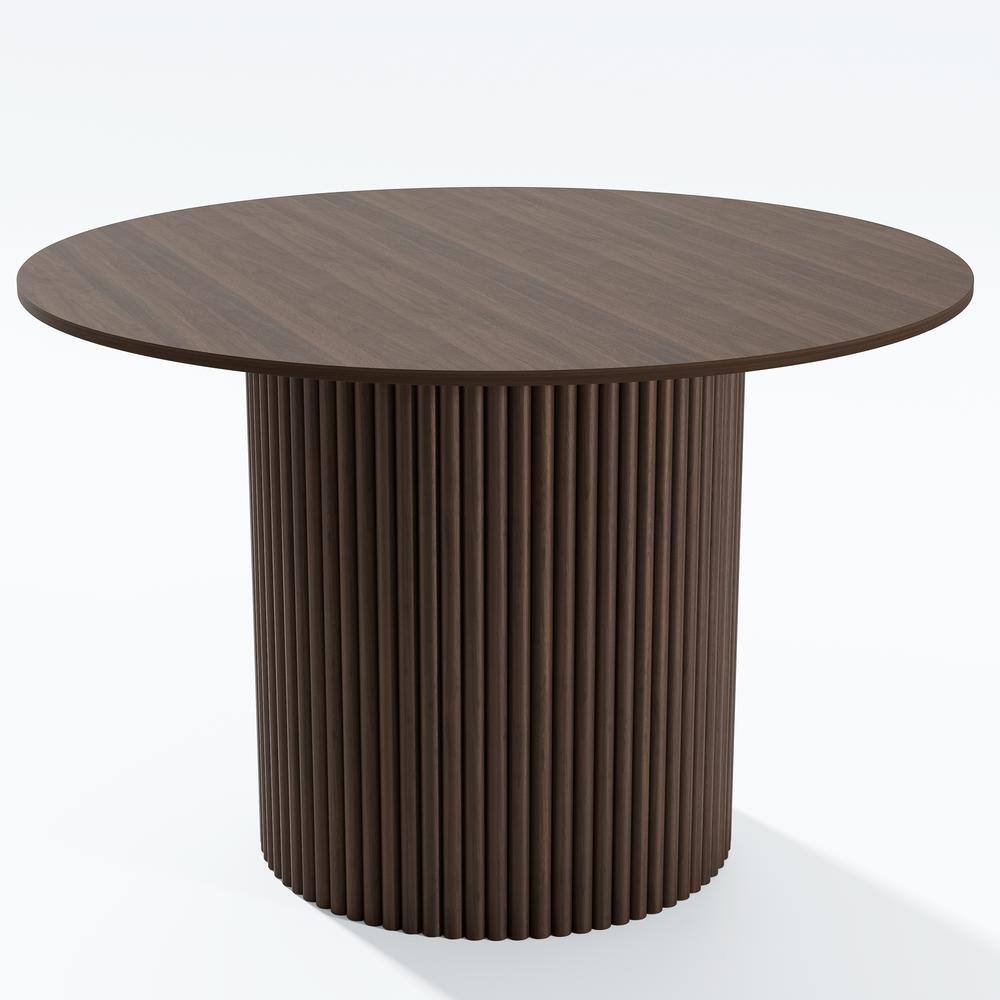 46 in. Walnut Oak Wood Color Column Pedestal Round Kitchen Table Dining Table Seats 4
