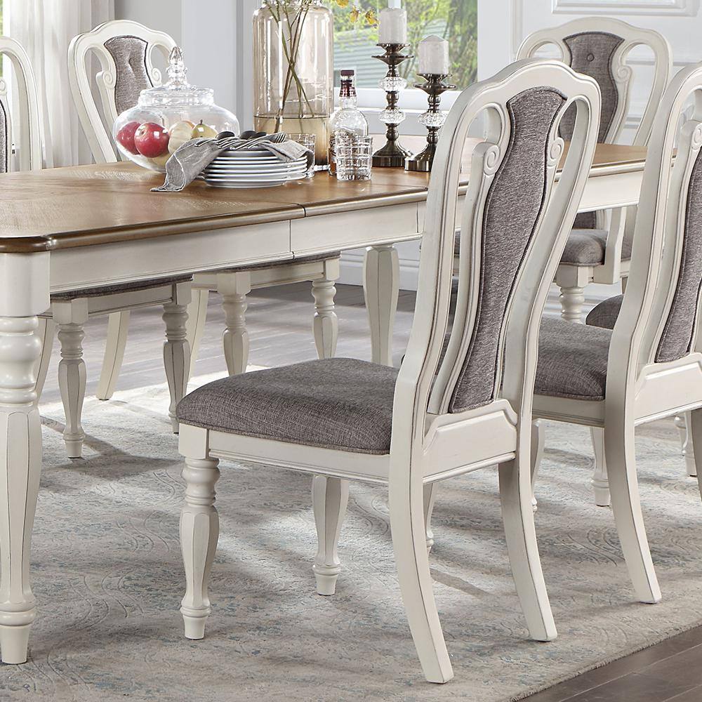 Florian Gray Fabric and Antique White Finish Slat Back Side Chair
