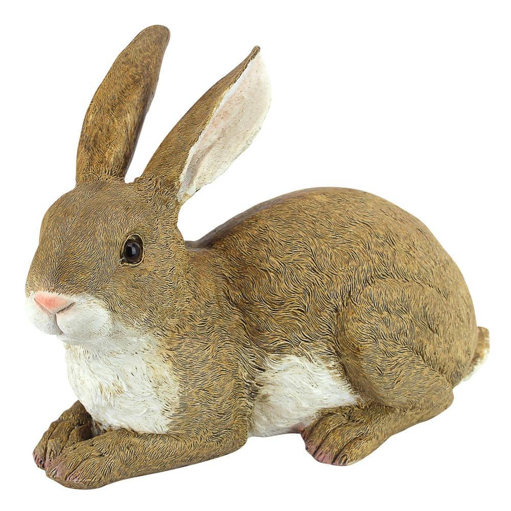 Hand-Painted Brown and White Resin Bunny Garden Statue