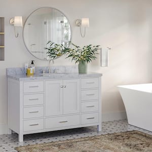 Cambridge 55 in. W x 22 in. D x 36 in. H Bath Vanity in White with Carrara White Marble Top