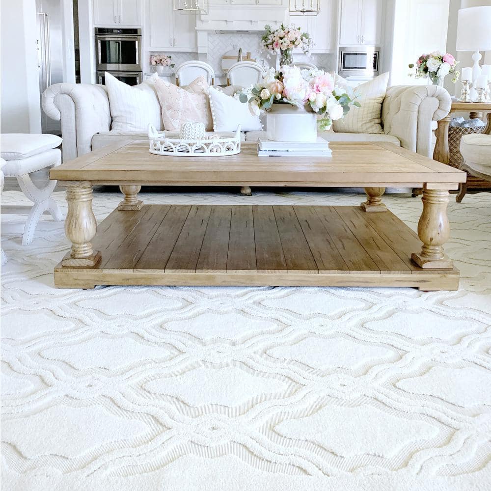 Natural Gray Trellis Synthetic Stain-Resistant Area Rug 9' x 13'