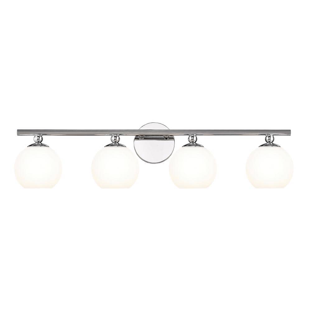 Neoma 30 in. 4-Light Chrome Vanity Light with Opal Etched Glass Shade with 