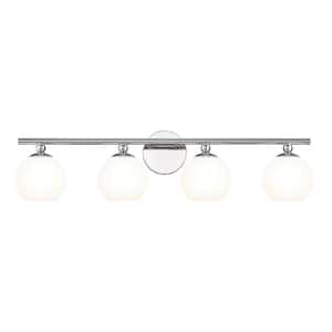 Neoma 30 in. 4 Light Chrome Vanity Light with Opal Etched Glass Shade with No Bulbs Included