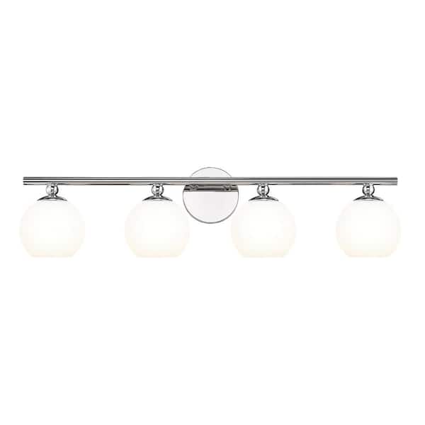 Unbranded Neoma 30 in. 4-Light Chrome Vanity Light with Opal Etched Glass Shade with No Bulbs Included
