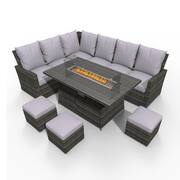 Flame Gray 6-Pieces Wicker Patio Conversation Set with Gray Cushions