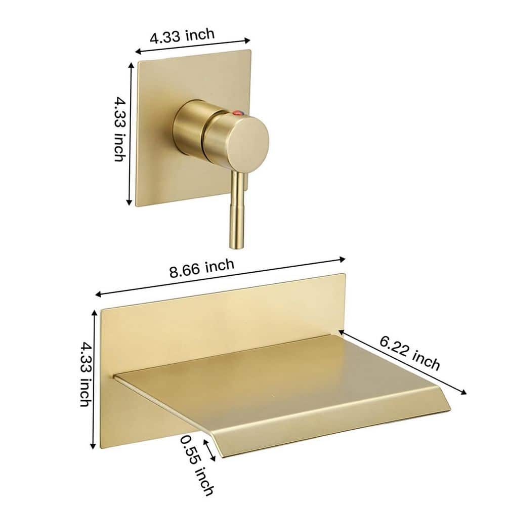 Brushed Gold Wall-Mount Waterfall Faucet with Lever Handle