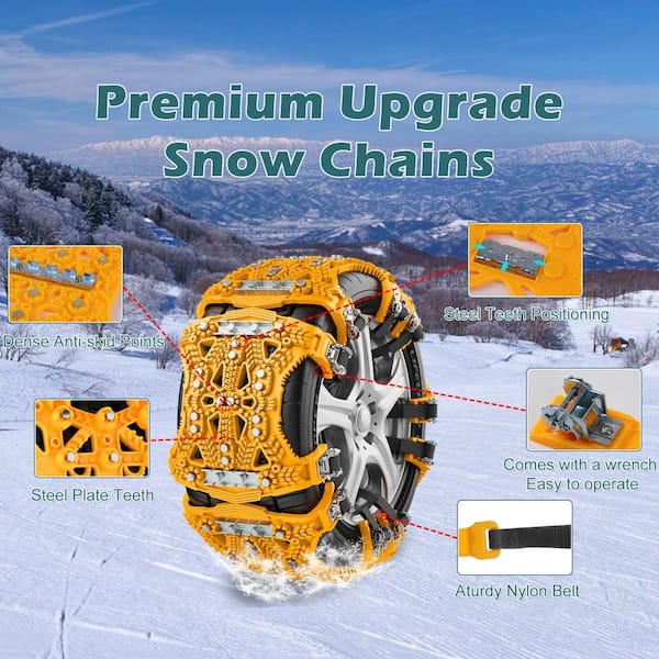 Upgraded Snow Chains for Cars, Emergency Anti Slip Tire Traction Chains for  Tyres Width165-275mm, Yellow (6-Piece) Q1600080-YW@1 - The Home Depot