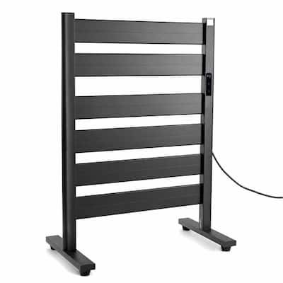 Electric Plug-in Matte Black 6-Bar Free-Standing Heated Towel Rack with Timer, Temperature Adjustment