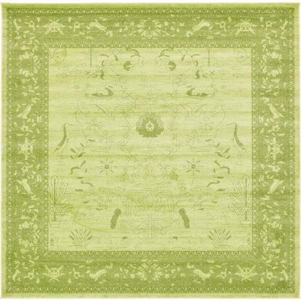 La Jolla Floral Light Green 10' 0 x 10' 0 Square Rug