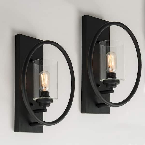 Maxax Houston 1-Light 11 in. W Black Dimmable Candle Wall Sconce with Glass Shade (2-Pack)
