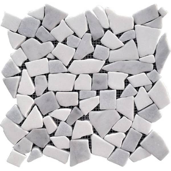 Apollo Tile Athens White Gray 11 in. x 11 in. Pebble Polished Thassos Bianco Carrara Marble Mosaic Tile (4.20 sq. ft./case) 5-Pack
