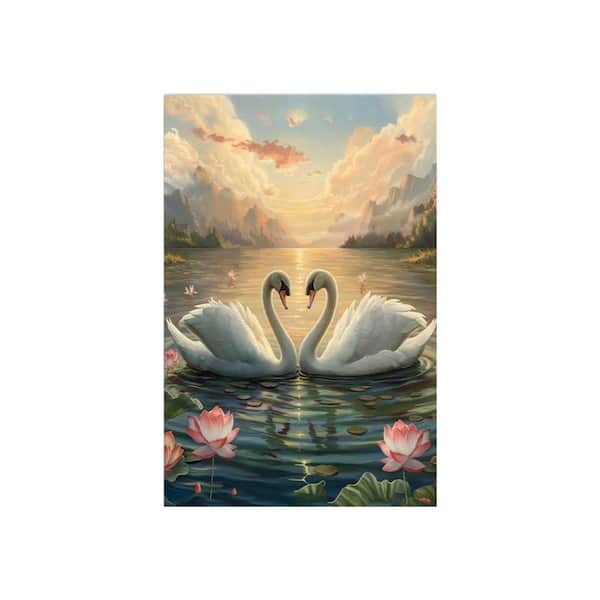 Swan In Lake Unframed Canvas Art Print 36 in. x 24 in. PDFDPXFDRK - The ...