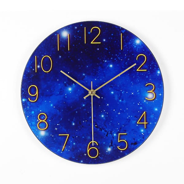 Oumilen 12 in. Starry Night Analog Non Ticking Blue Glass Wall Clock