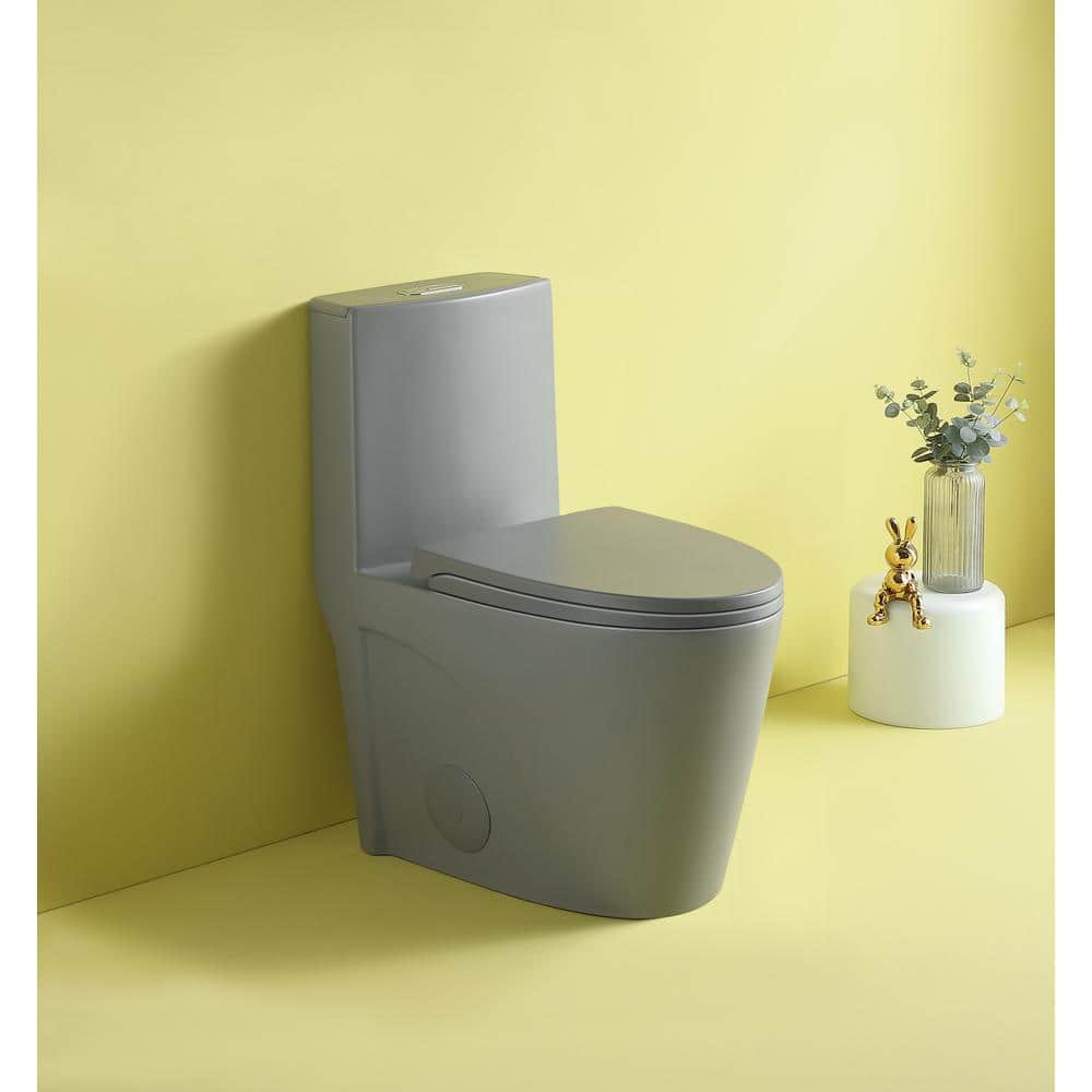 Light Gray Ceramic Dual-Flush Elongated One-Piece Toilet
