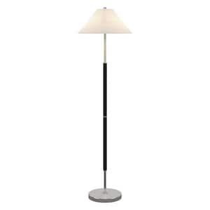 Simone 61.5 in. Matte Black/Polished Nickel 2-Light Standard Floor Lamp with Fabric Shade