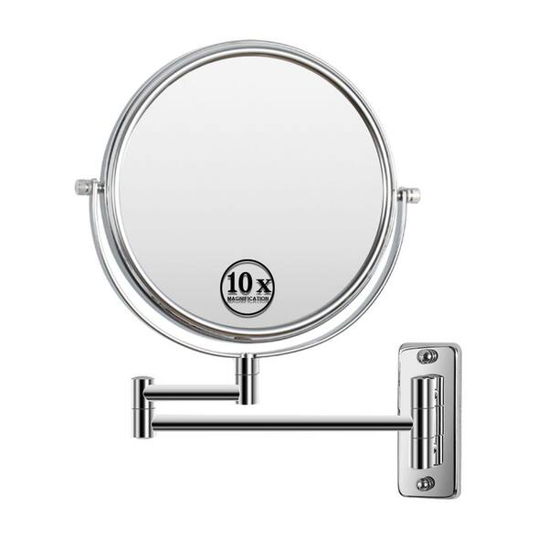 Movisa 16.8 in. W x 12 in. H Round 2-Sided Framed Wall Mount Magnifying Makeup Bathroom Vanity Mirror in Chrome