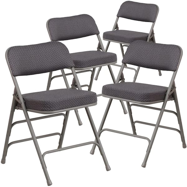 Gray Hercules Series Metal Folding Chairs with Cushioned Seat, Fabric Upholstered Event Chairs (Set of 4)