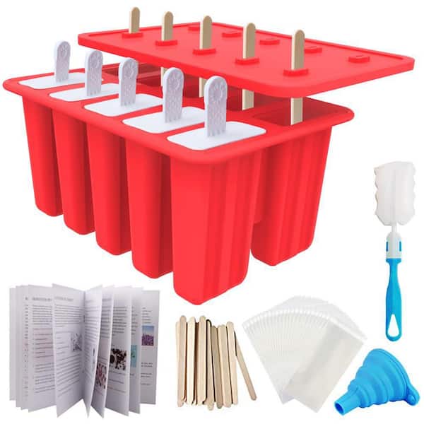 Silicone Popsicle Molds with Sticks, Bags and Reusable Sticks for Homemade Ice Pop and Ice Cream Making, Red (1-Pack)