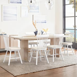 Winnie 18in. Linen Cushion White Frame Classic Windsor Back Solid Wood Dining Chair Set of 6