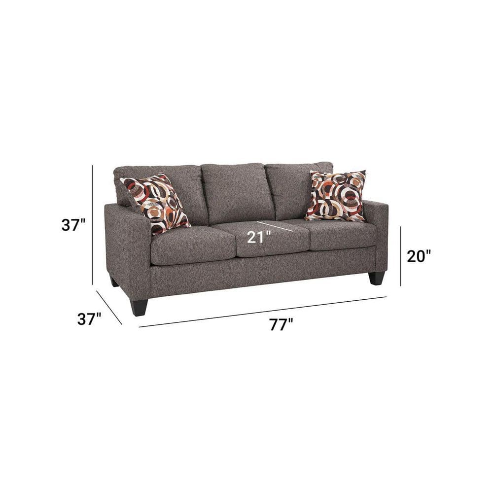 Charcoal Gray Linen Track Arm Sofa with Pillow Back