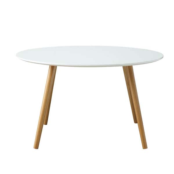 Convenience Concepts Oslo 32 In Glossy, Round Coffee Table White Top Wood Legs