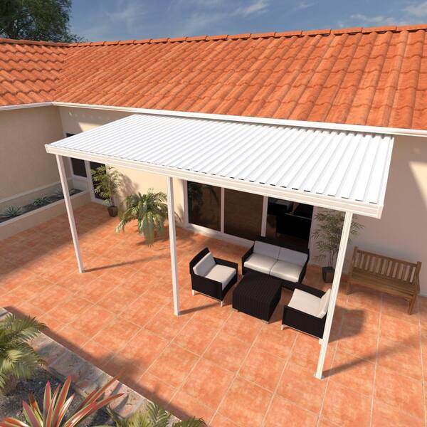Integra 14 Ft X 8 White Aluminum Attached Solid Patio Cover With 3 Posts 10 Lbs Live Load 1251006700814 The Home Depot - American Patio Covers Plus Reviews