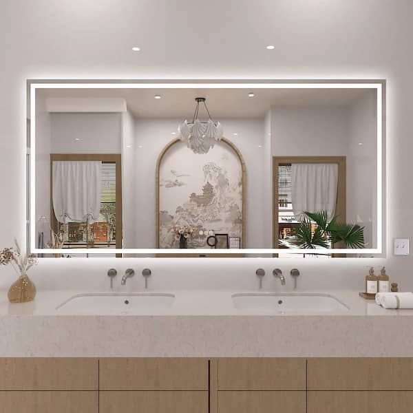 72 in. W x 36 in. H Rectangular Frameless LED Wall Bathroom Vanity Mirror