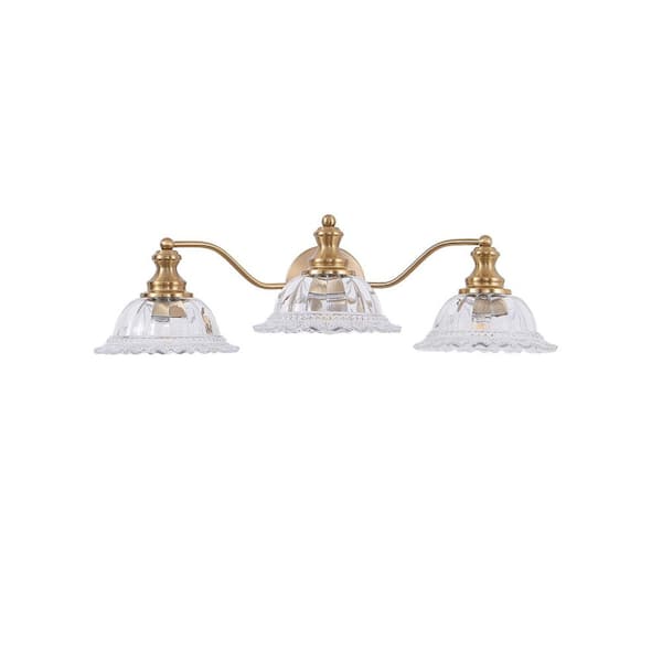Modern 24 in. 3-Light Gold Vanity Light Wall Sconce with Glass Shades
