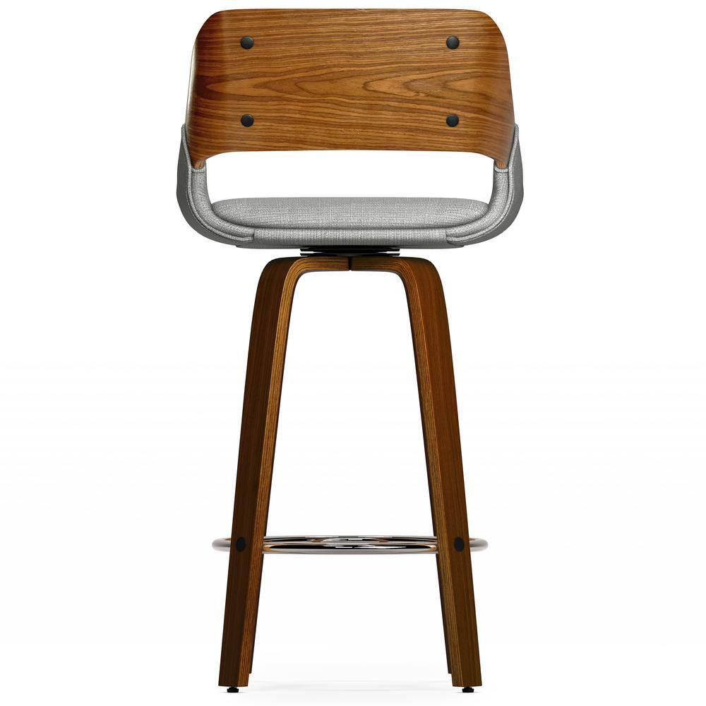 Carly Gray Upholstered Swivel Counter Stool with Walnut Back