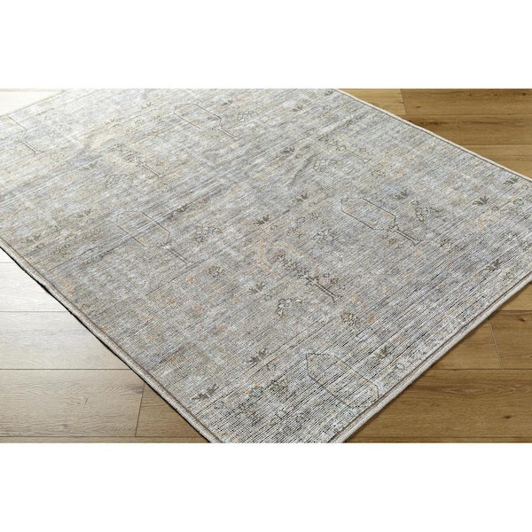 Becki Owens Darling Taupe/Ice Blue Traditional Washable 2 ft. x 7 ft. Indoor Area Rug