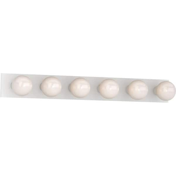 Volume Lighting 6-Light Indoor White Movie Beauty Makeup Hollywood Bath or Vanity Light Bar Wall Mount or Wall Sconce