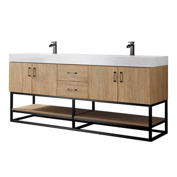 Alistair 72 in. W x 22 in. D x 33.9 in. H Bath Vanity in Oak with White Stone Vanity Top with Basin