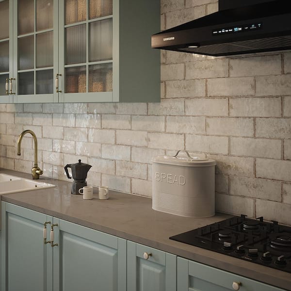 Take Home Tile Sample - Reina Cloud White 4 in. x 6 in. Gloss Subway Ceramic