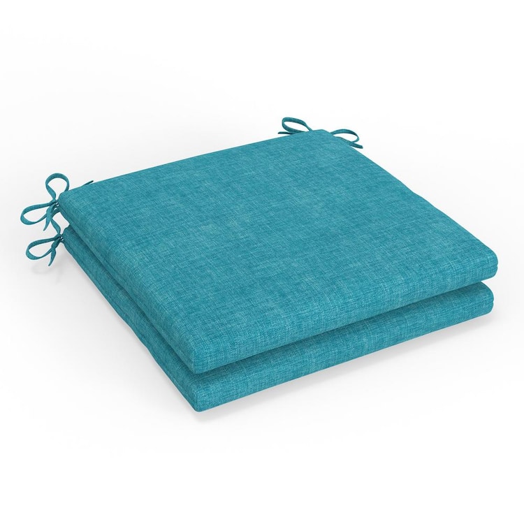 Pillow Perfect Solid Twill 20 in W x 3 in H Square Outdoor Chair Pad Cushion with Ties 2-Count in Blue Splash Aqua