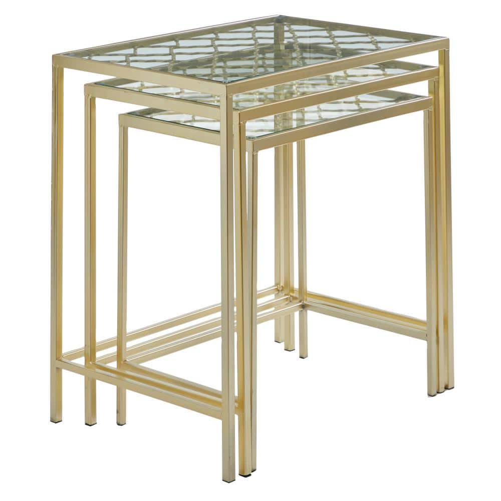 Elegant Gold Metal and Clear Glass Nesting Tables - Set of 3