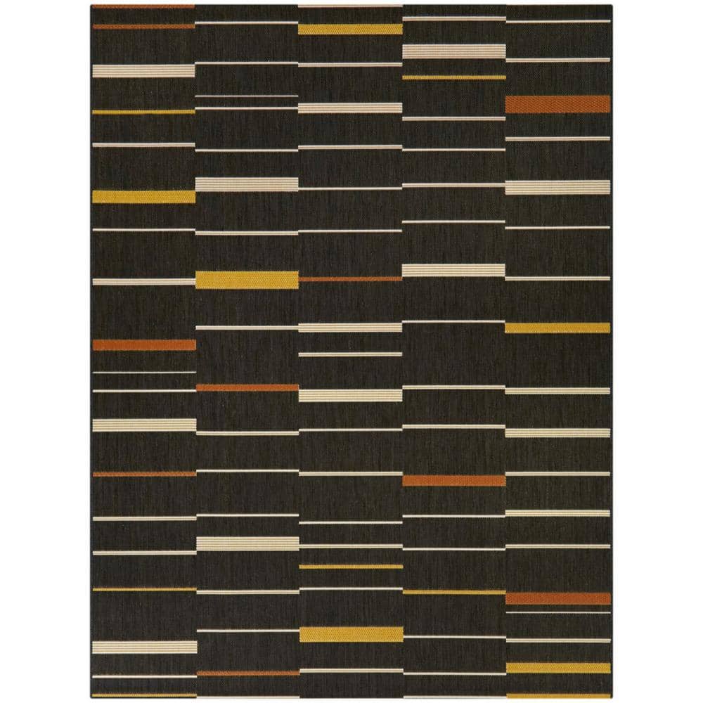 Charcoal and Mustard Striped Synthetic Rectangular Rug