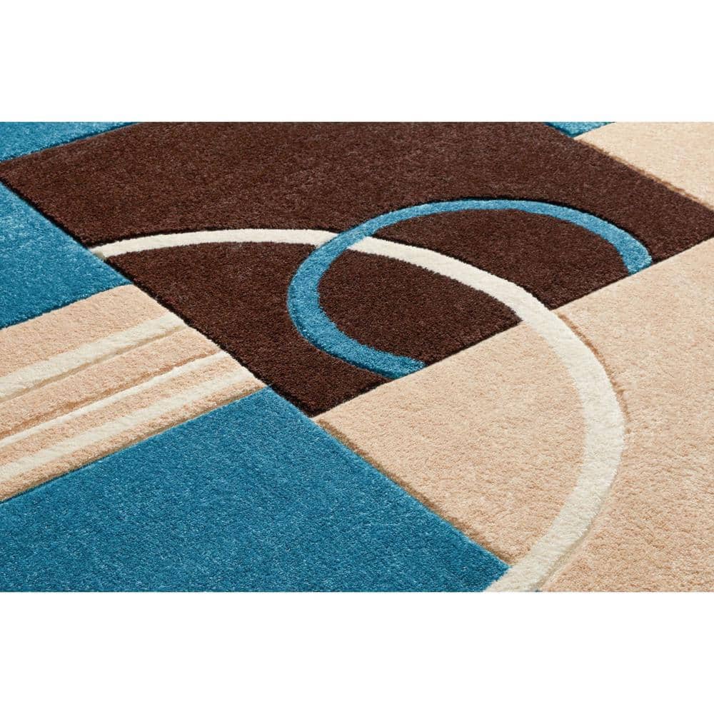 Reversible Easy-Care Round Blue Synthetic Rug, 63" Diameter