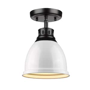 Duncan Collection 1-Light Black Flush Mount with White Shade