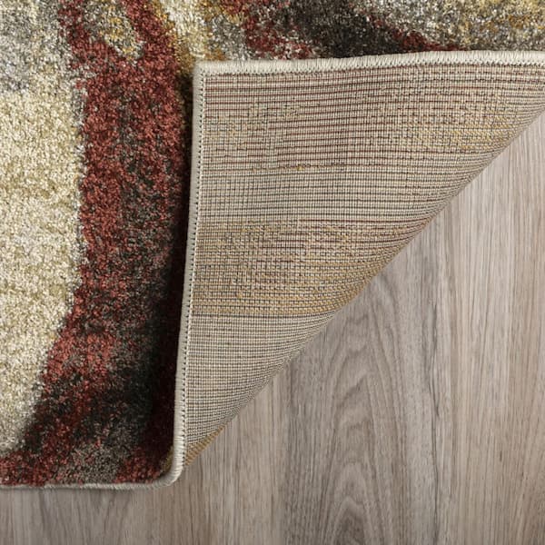 5 X 8 Gray, Ivory Geometric Runner Rug