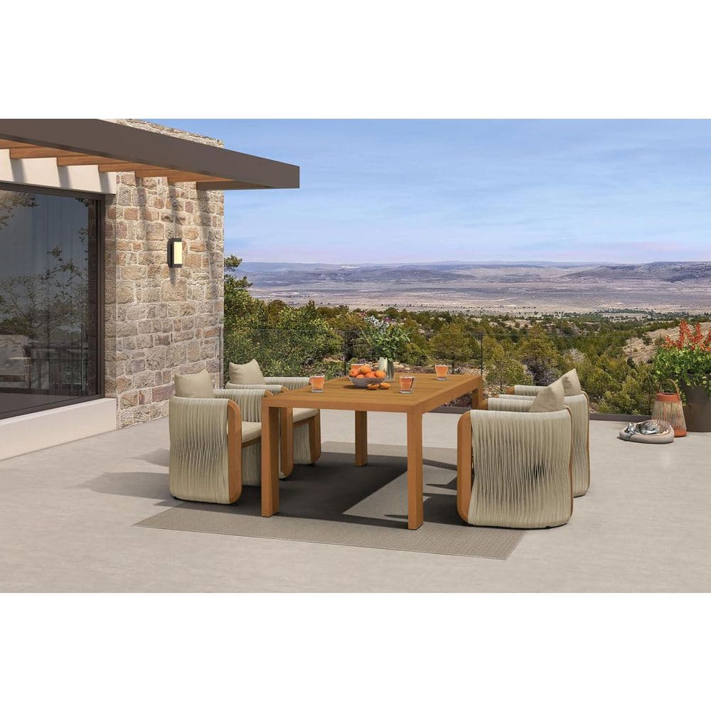 5-Piece Aluminum Outdoor Dining Set Teak All Weather Wicker Patio Dining Sets with Blended Olefin Cushions price history on PriceWatchPro