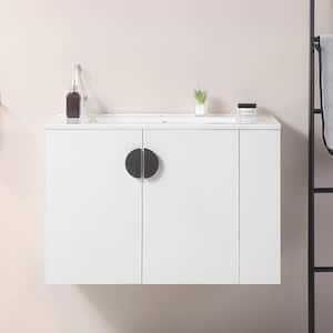 30 in. W x 18 in. D x 20 in. H Single Sink Wall-Mounted Bath Vanity in White with White Ceramic Top